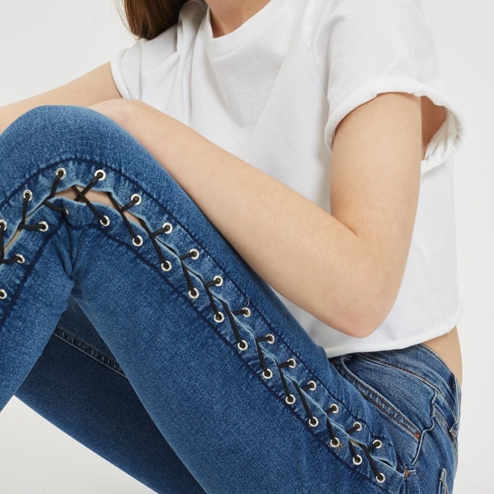 TopShop Side Lace Jamie High Waisted Stretch Jeans 28x28